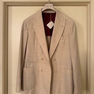 Brunello Cucinelli Beige Corduroy Double-Breasted Blazer